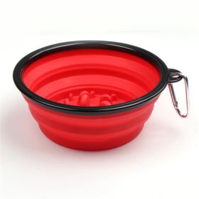 Portable Pet Feeder Travel Foldable Pet Dog Bowl Silicone Collapsible Slow 350ml/1000ml Feeding Bowl (Color: Red, size: Diameter 18 cm)