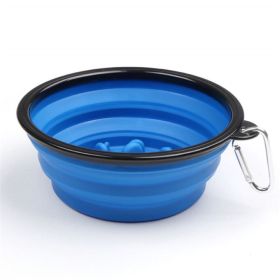 Portable Pet Feeder Travel Foldable Pet Dog Bowl Silicone Collapsible Slow 350ml/1000ml Feeding Bowl (Color: Blue, size: Diameter 18 cm)
