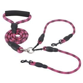 Double Dogs Leash No-Tangle Dogs Lead Reflective Dogs Walking Leash w/ Swivel Coupler Padded Handle (Color: RoseRed)