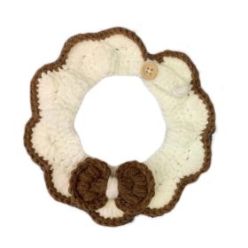 White Dog Cat Handmade Knitted Collar Brown Knotbow Pet Necklace Crocheting Scarf Necktie Bib