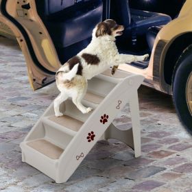 Collapsible Plastic Pet Stairs 4 Step Ladder for Small Dog and Cats (Color: Gray)